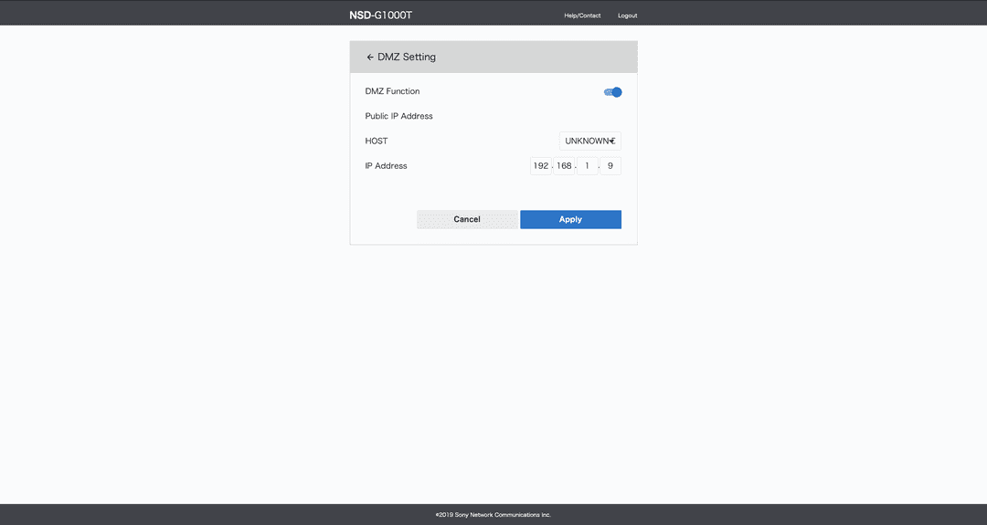 Sony router DMZ settings